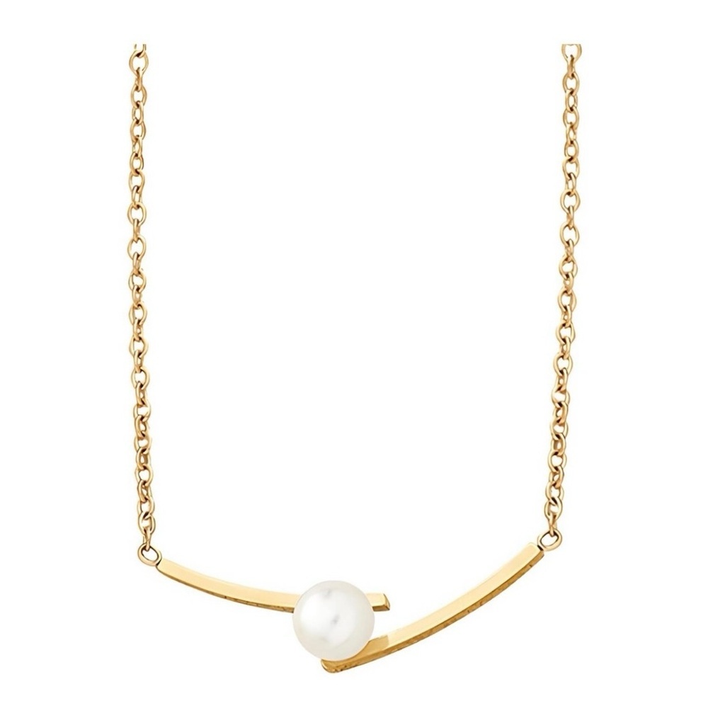 18K Gold Plated Women Necklace‎ w/ Pearl Accent Valentine Gift Anniv Birthday